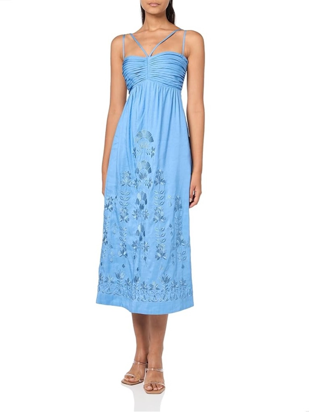 Kobi Halpern Ariella Floral Embroidered Linen Blend Midi Dress